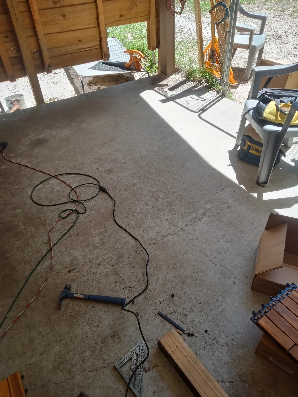Wood patio flooring, before